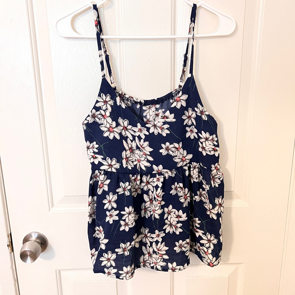 Dark blue floral peplum camisole